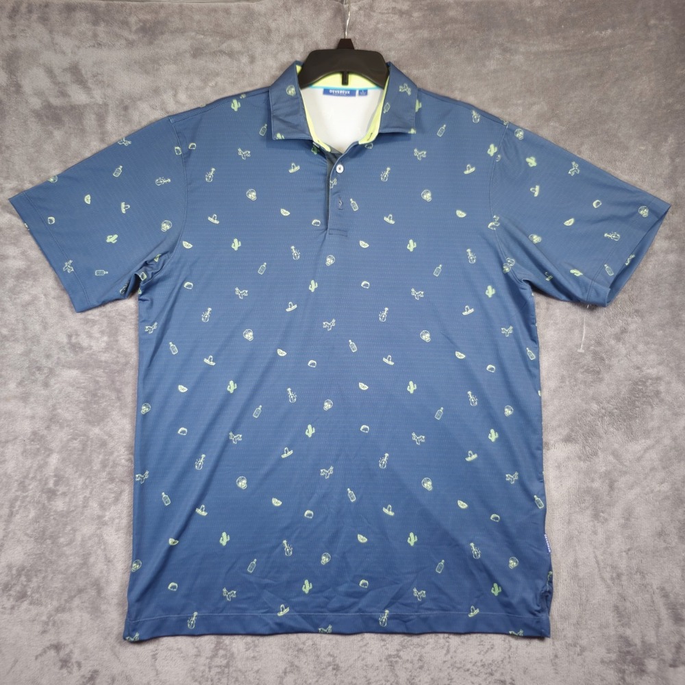 Devereux Polo Shirt Mens Large Cactus Skull Guitar Fiesta Golf Stretch